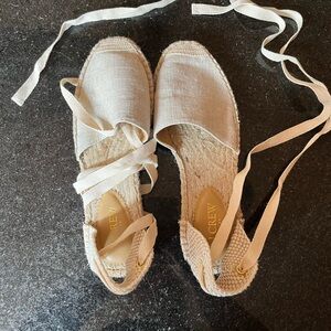 J. Crew Beige Espadrille Flats with Wrap Ties